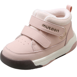 牧童童鞋小童棉鞋2025冬季新款男童皮面休闲鞋加绒保暖女童板鞋