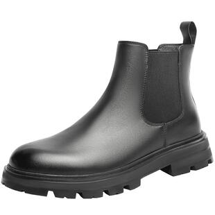 百丽休闲切尔西短靴男冬季新款加绒男靴英伦烟筒靴马丁靴A0598DD1