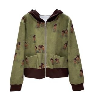 2025秋季小唐人印花显瘦遮肉大码气质时尚休闲妈妈卫衣裤运动套装