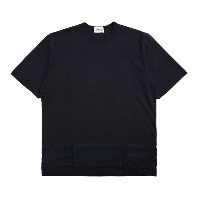KUON Karamiori Striped Hem Tee 日本古老纱织条纹拼接短袖T恤