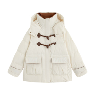 冬季新款300斤加大码中长款羽绒服女胖mm复古牛角扣白鸭绒外套200