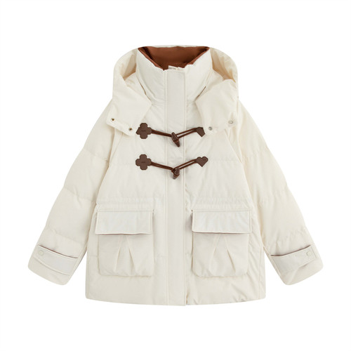 冬季新款300斤加大码中长款羽绒服女胖mm复古牛角扣白鸭绒外套200