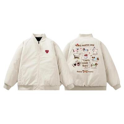 查尔斯桃心小狗印花棒球领棉服