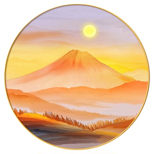 日照金山圆形玄关挂画客餐厅装饰画现代高级感办公室背靠金山壁画