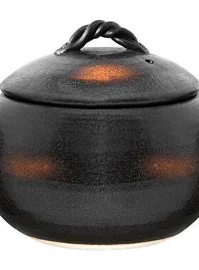 万古烧日本原装进口老式黑釉土锅