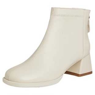 星期六羊皮白色短靴女款2025新款秋季高跟切尔西靴厚底增高瘦瘦靴