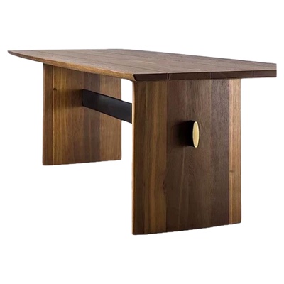 北欧表情实木餐桌椅组合家用长方形复古侘寂风橡木餐桌设计师款