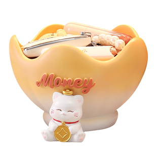 创意可爱招财猫钥匙收纳玄关摆件入户门口客厅家居装饰品乔迁礼物