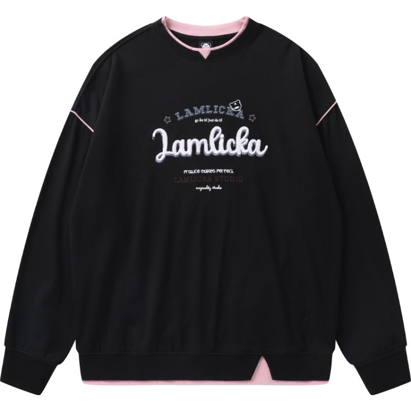 LAMLICKA假两件刺绣拼接卫衣