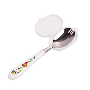 联扣儿童餐具勺叉一体宝宝叉勺316不锈钢带盖叉子勺子学生调羹