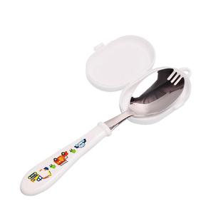 联扣儿童餐具勺叉一体宝宝叉勺316不锈钢带盖叉子勺子学生调羹