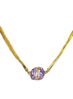 紫色磁吸镶钻圆形多层项链女2025新款气质设计有求必应吊坠锁骨链