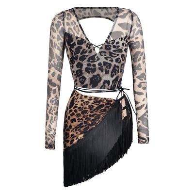 Dancebaby拉丁舞服女童冬季新款豹纹分体套装练习服舞蹈训练服D73