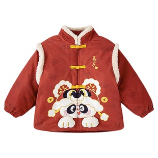 嘟嘟家男童拜年服女童年装新中式儿童棉衣宝宝外套红色男宝唐装冬