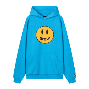 drew house mascot笑脸图案宽松连帽卫衣湖蓝色男女同款