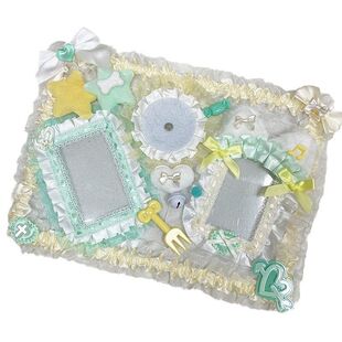 蓝黄蕾丝丝带痛扎板成品痛包装饰吧唧托小卡二次元风懒人谷美装饰