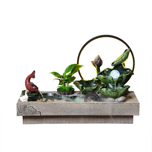 新中式喷泉流水摆件循环水荷花风水轮景观客厅办公室装饰乔迁送礼