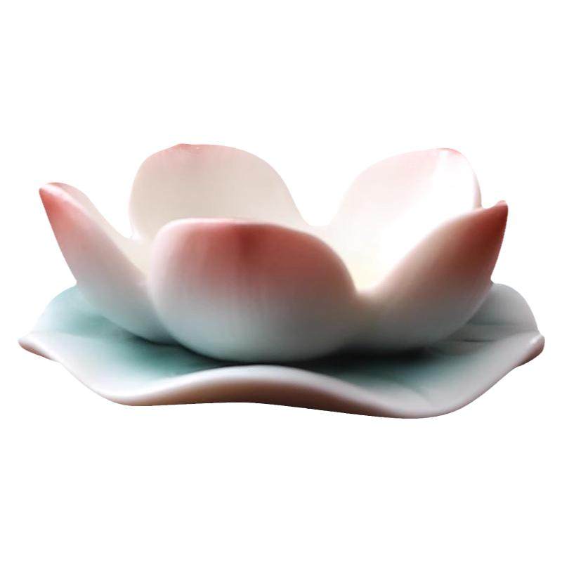 陶瓷莲花手办盲盒底座装饰小摆件