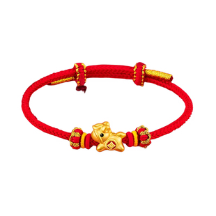 足金999马上有钱黄金2026马年本命年红手绳手链女佩戴物新年礼物