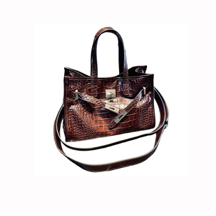 欧美时尚头层鳄鱼纹牛皮女包2026年新款真皮托特包手提单肩腋下包