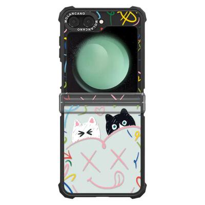 韩国molancano潮牌网红三星折叠手机壳磁吸可爱涂鸦线条猫咪适用Galaxy Z Flip8透明防摔flip7保护套6ins壳5