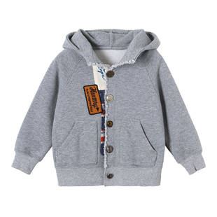 允儿妈男童2025秋季贴布刺绣连帽卫衣外套男孩开衫儿童新款上衣潮