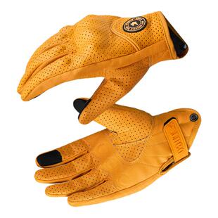 摩托车手套打孔透气机车防摔骑行夏骑士装备男女全指复古防护四季