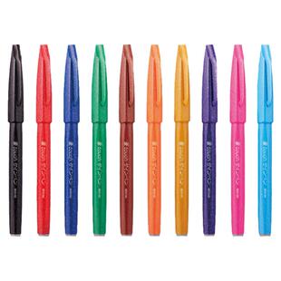 日本pentel派通秀丽笔Brush书法练字软笔SES15C彩色软头毛笔手账贺卡签字brush字帖花体英文贺卡彩绘涂鸦画笔