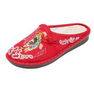 春夏季半拖老北京妈妈布鞋女一脚蹬亚麻透气凉拖民族风刺绣绣花鞋