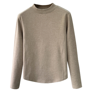 半高领长袖打底衫女内搭秋冬新款宽松鱼骨设计感弧形下摆短款上衣