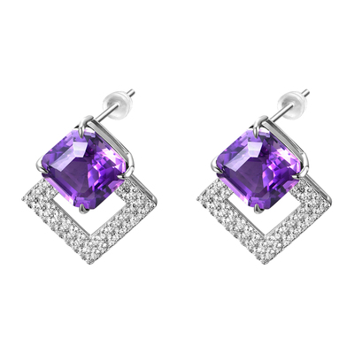 私意珠宝18K金4克拉紫水晶耳钉