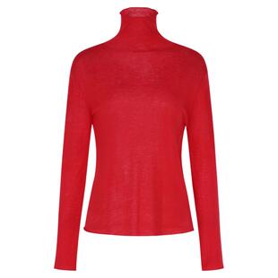 LYNEE【云柔小衫】红色水溶羊毛卷边高领针织打底衫 轻薄软糯毛衣