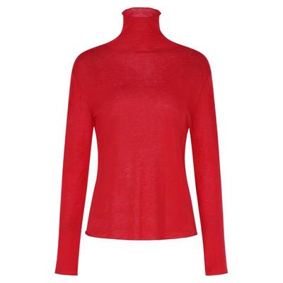 LYNEE【云柔小衫】红色水溶羊毛卷边高领针织打底衫 轻薄软糯毛衣