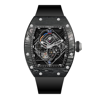 欧宝罗男士镂空夜光防水机械表