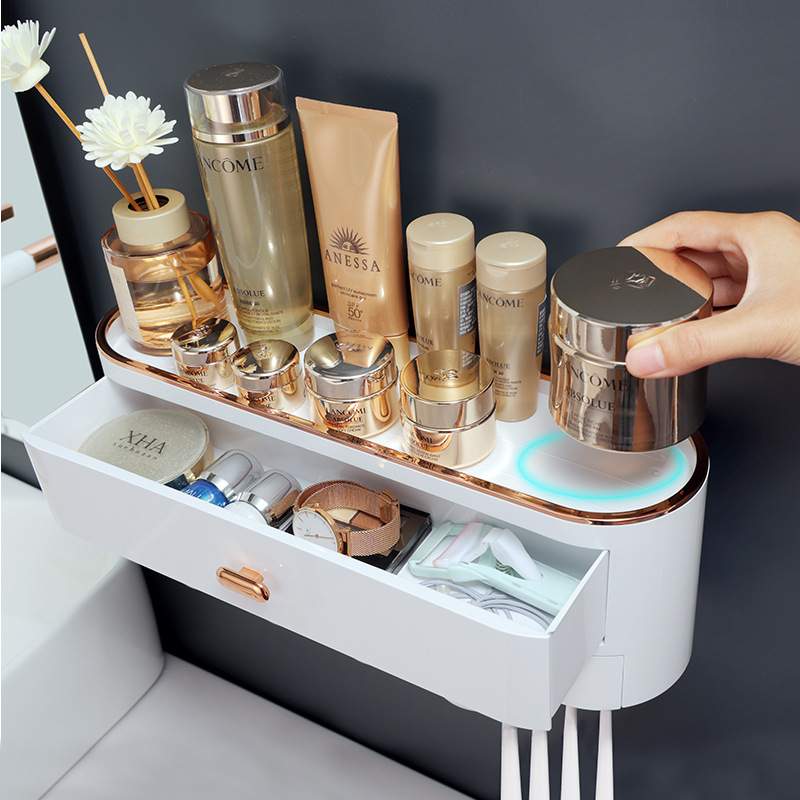 11牙刷置物架刷牙杯漱口挂套装壁挂家用墙式免卫生间收纳盒牙缸打