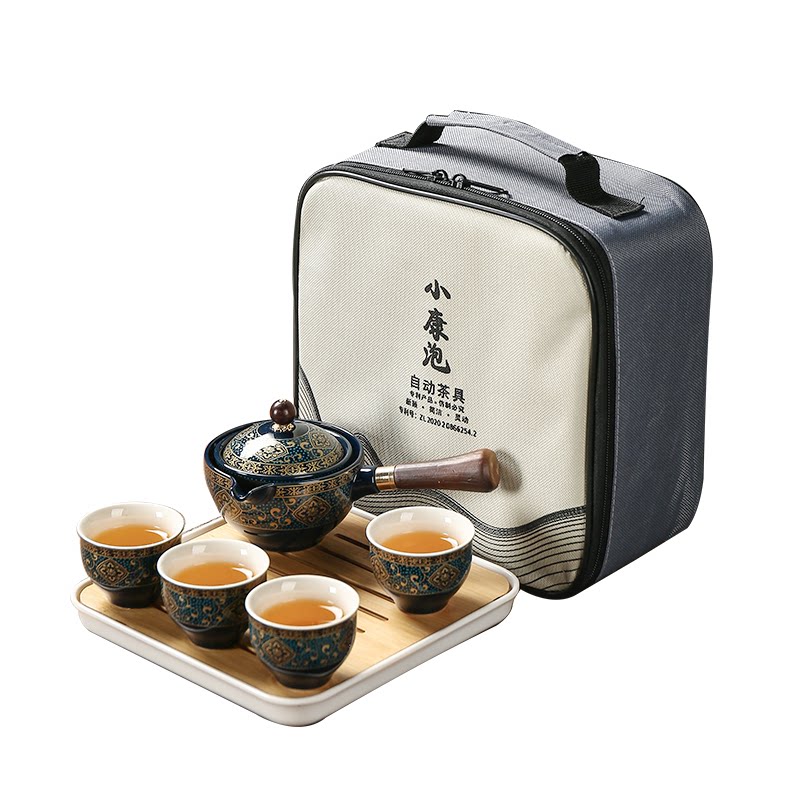 旋转茶具套装木把防烫茶漏一体