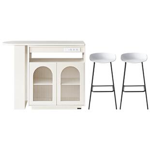 全友家居奶油风多功能餐边柜吧台家用可旋转伸缩茶水柜客厅置物柜