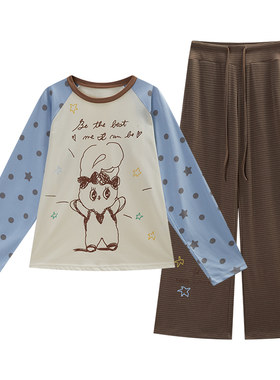Gukoo/果壳睡衣春夏艾丝乐小兔联名新款纯棉女士家居服套装A