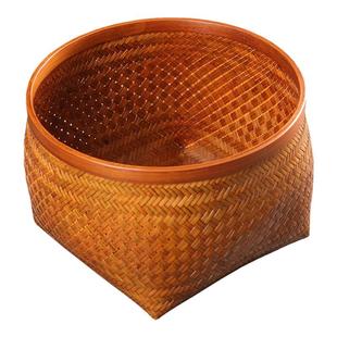 手工竹编大漆收纳筐家用圆形水果篮编织杂物筐复古天然竹筐竹篮子