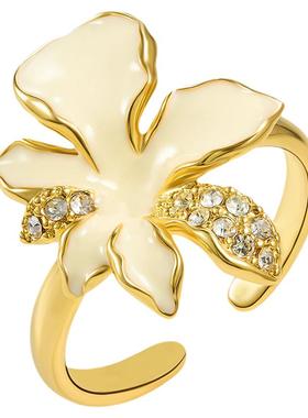 【绽放】白色花朵珐琅开口戒指