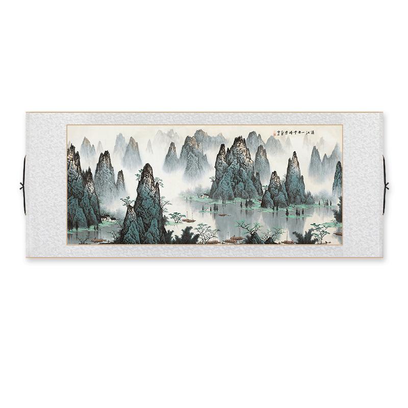 白雪石千峰竞秀客厅装饰卷轴挂画
