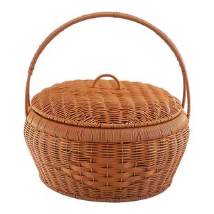 新款手工编织藤编储物手提篮子收纳筐购物篮家用露营水果鸡蛋买菜