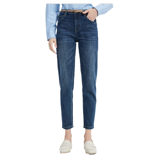 波顿女士2025春夏新款直筒修身中高腰牛仔裤高端美式休闲弹力裤子