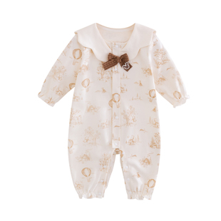 婴儿衣服秋冬季连体衣女宝宝纯棉A类哈衣爬服外出服薄款套装春秋