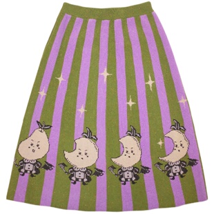 Meugler牛稠岛 奇幻马戏团  月亮梨子神秘感撞色条纹针织A字半裙