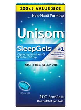 美国进口 unisom助眠液体胶囊100粒失眠助眠睡眠浅入睡困难倒时差