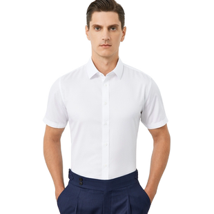 纯棉200支DP成衣免烫短袖白衬衫男商务高端赛络纺纱抗皱全棉衬衣