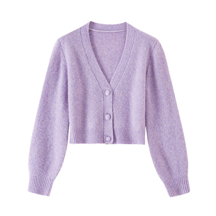 BANANA CICI2026年春季新款拉毛V领长袖羊毛混纺毛衣针织开衫外套