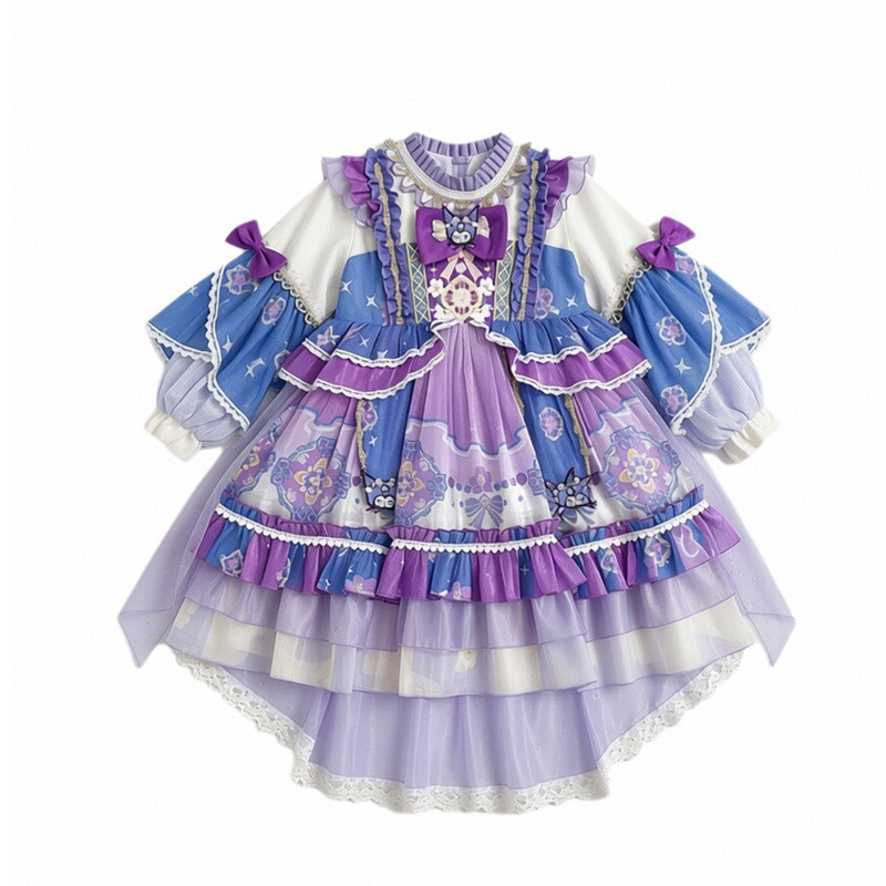 库洛米洛丽塔女童公主裙春秋款生日礼服裙儿童蓬蓬裙刺绣汉服裙子