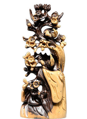 黑檀木喜上眉梢根雕梅花刻